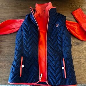 Ariat Navy Quilted Vest with Long Sleeved Fleece Quarter Zip - Kids Large
